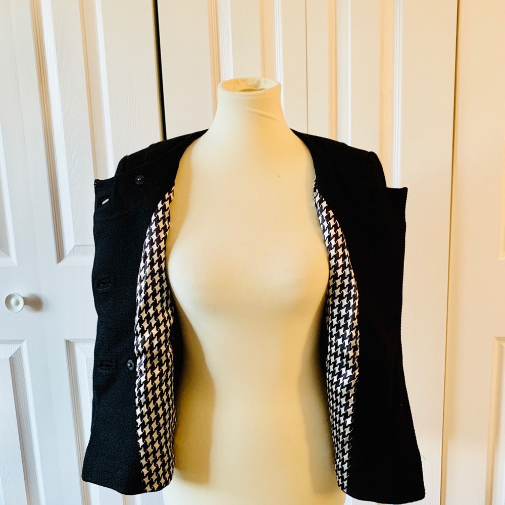 Tahari Arthur Levine Black Tweed Cropped Blazer S - Picture 3 of 4